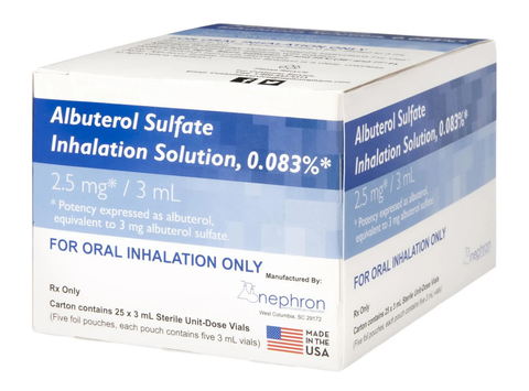 Albuterol Inhalation Solution .083%, 2.5mg / 3mL Vial (BX/25)