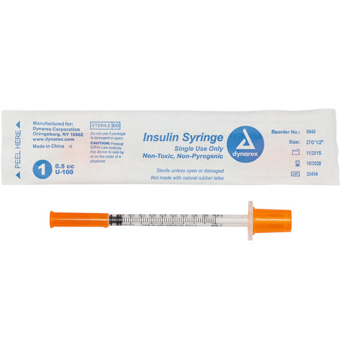 Dynarex® 0.5cc Insulin Syringe w/31g Needles (BX/100)